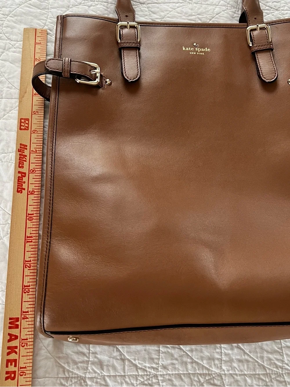 kate spade New York Jackson Vanston Leather Tote in Brown w/Gold Buckles Luxury